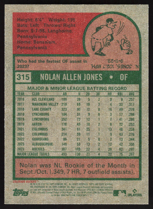 2024 Topps Heritage #315 Nolan Jones Base