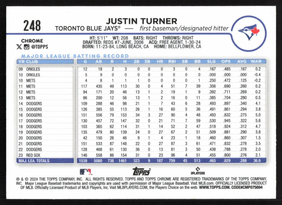 2024 Topps Chrome #248 Justin Turner