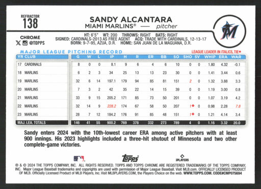 2024 Topps Chrome #138 Sandy Alcantara Refractor