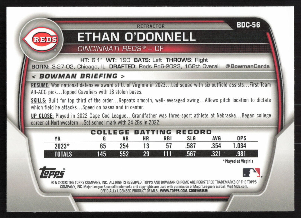 2023 Bowman Draft #BDC-56 Ethan O'Donnell Chrome Refractor