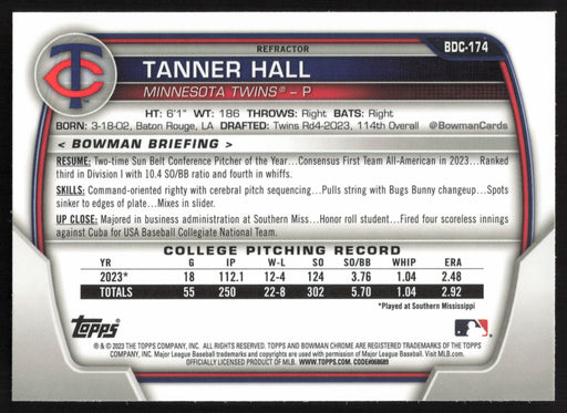 2023 Bowman Draft #BDC-174 Tanner Hall Chrome Refractor