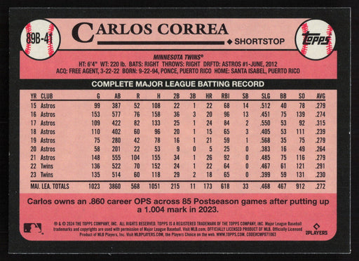 2024 Topps #89B-41 Carlos Correa 1989 Topps Baseball 35th Anniversary