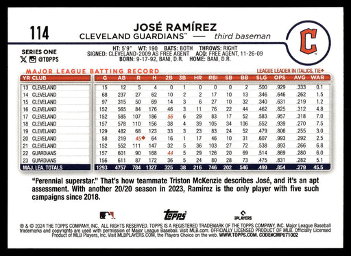 2024 Topps #114 José Ramírez Rainbow Foil