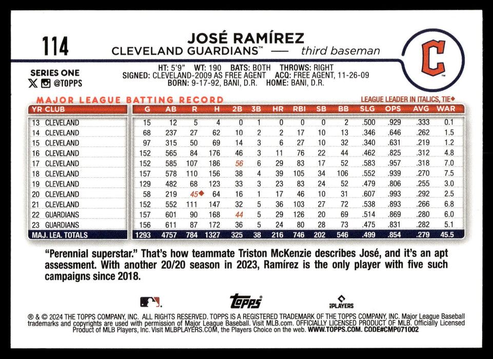 2024 Topps #114 José Ramírez Rainbow Foil