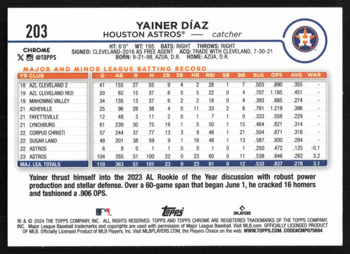 2024 Topps Chrome #203 Yainer Díaz