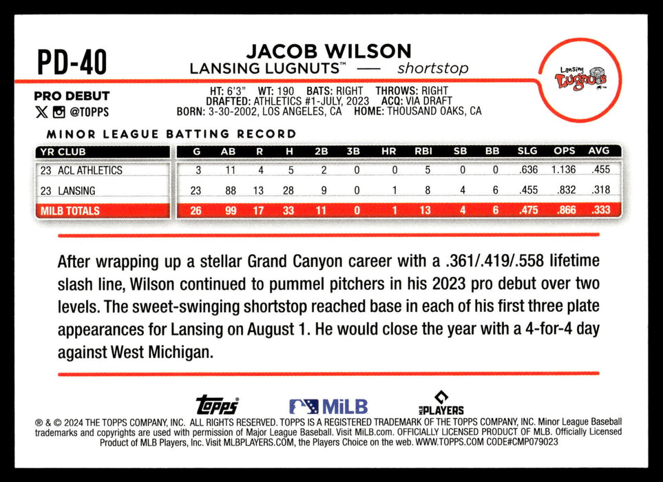 2024 Topps Pro Debut #PD-40 Jacob Wilson