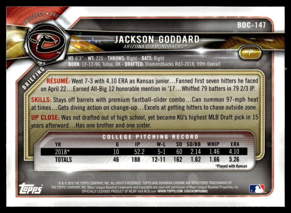 2018 Bowman Draft #BDC-147 Jackson Goddard