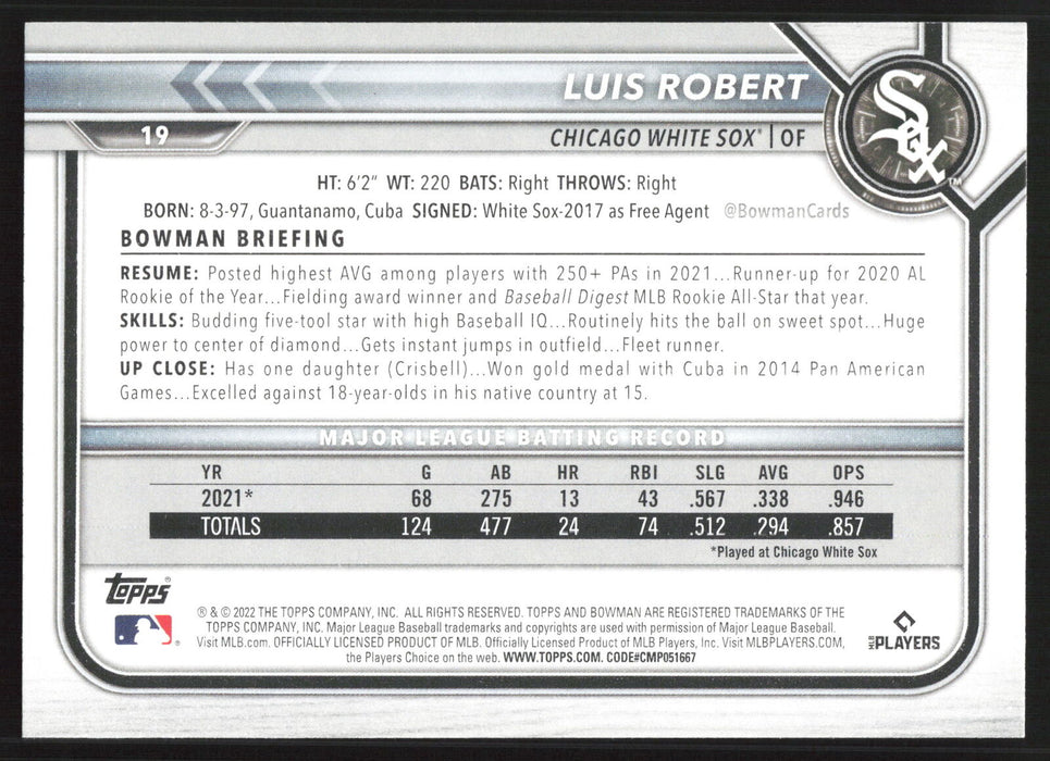 2022 Bowman #19 Luis Robert Base