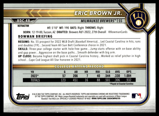 2022 Bowman Draft #BDC-48 Eric Brown Jr. Chrome Refractor