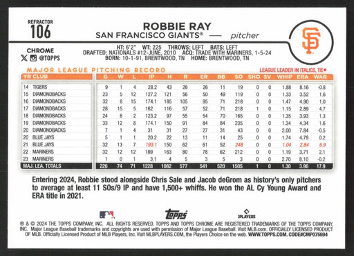 2024 Topps Chrome #106 Robbie Ray Refractor