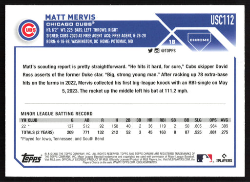 2023 Topps Chrome Update #USC112 Matt Mervis Prism