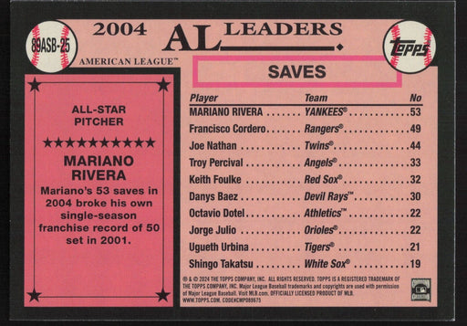 2024 Topps #89ASB-25 Mariano Rivera 1989 Topps Baseball All-Stars Foil