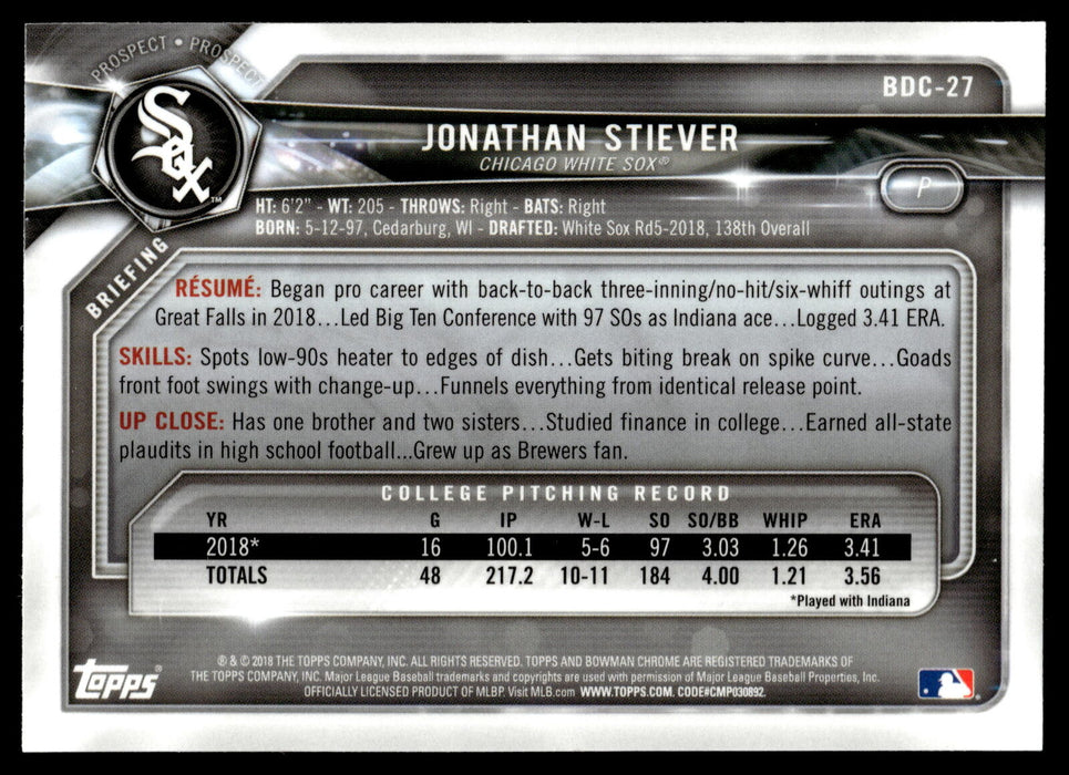 2018 Bowman Draft #BDC-27 Jonathan Stiever Chrome