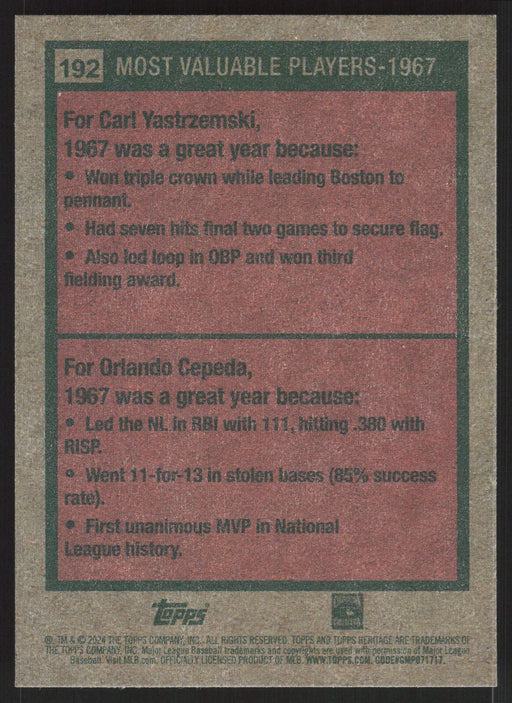 2024 Topps Heritage #192 1967 MVPs (Carl Yastrzemski / Orlando Cepeda)