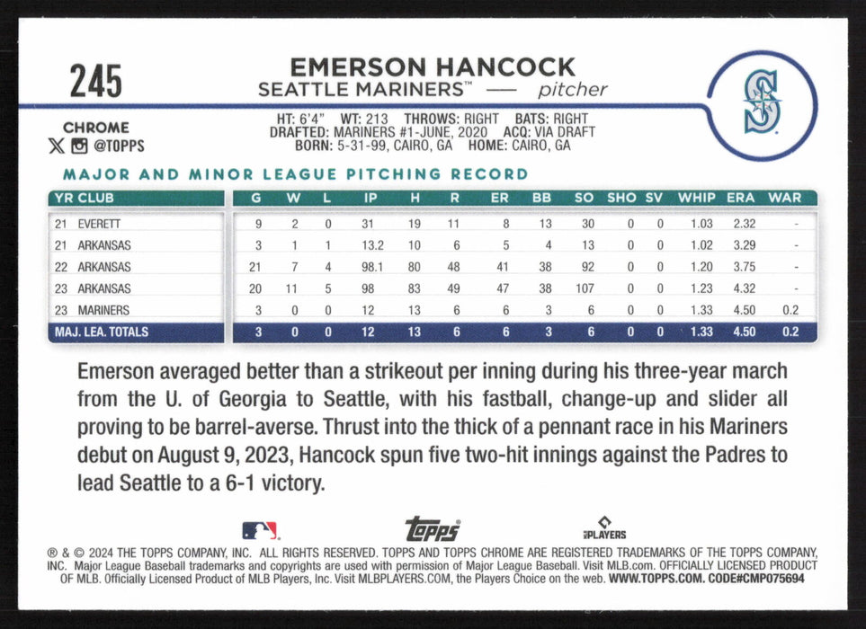 2024 Topps Chrome #245 Emerson Hancock