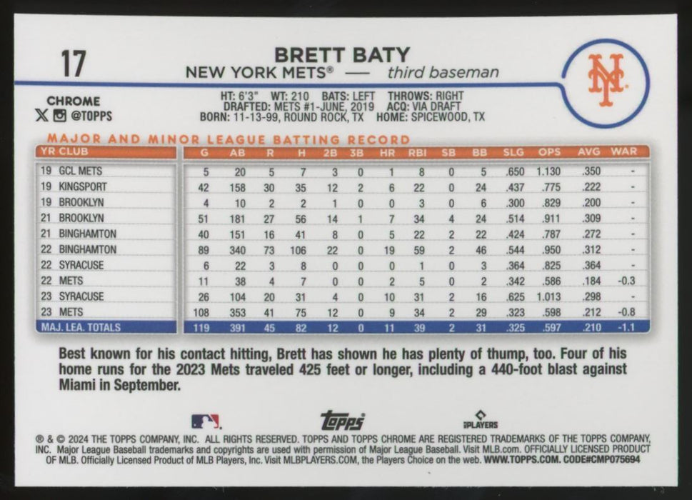 2024 Topps Chrome #17 Brett Baty