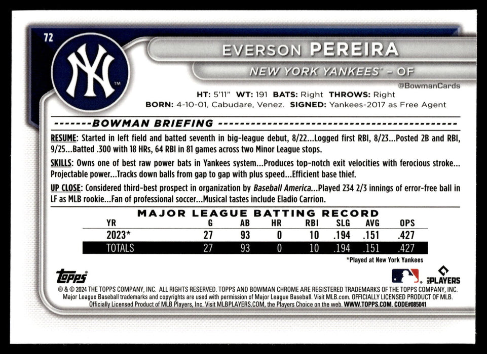 2024 Bowman Chrome #72 Everson Pereira