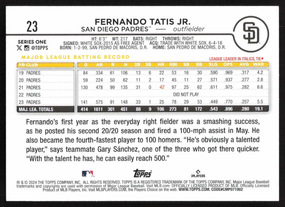 2024 Topps #23 Fernando Tatis Jr. Base