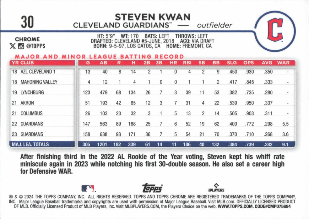 2024 Topps Chrome #30 Steven Kwan