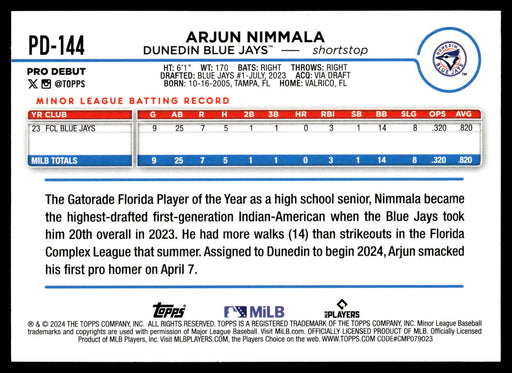 2024 Topps Pro Debut #PD-144 Arjun Nimmala