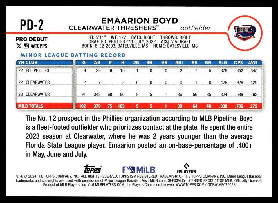 2024 Topps Pro Debut #PD-2 Emaarion Boyd