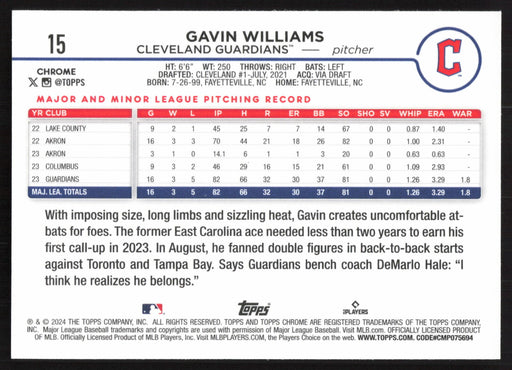 2024 Topps Chrome #15 Gavin Williams