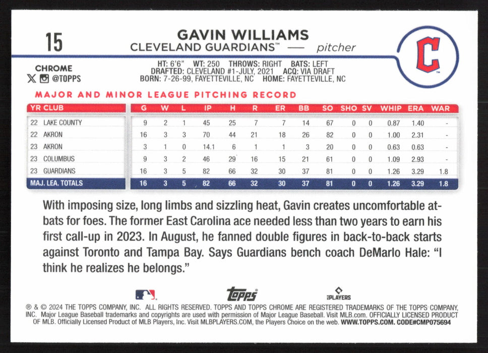 2024 Topps Chrome #15 Gavin Williams