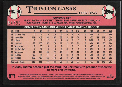 2024 Topps #89B2-20 Triston Casas 1989 Topps Baseball Green Crackle Foil /99