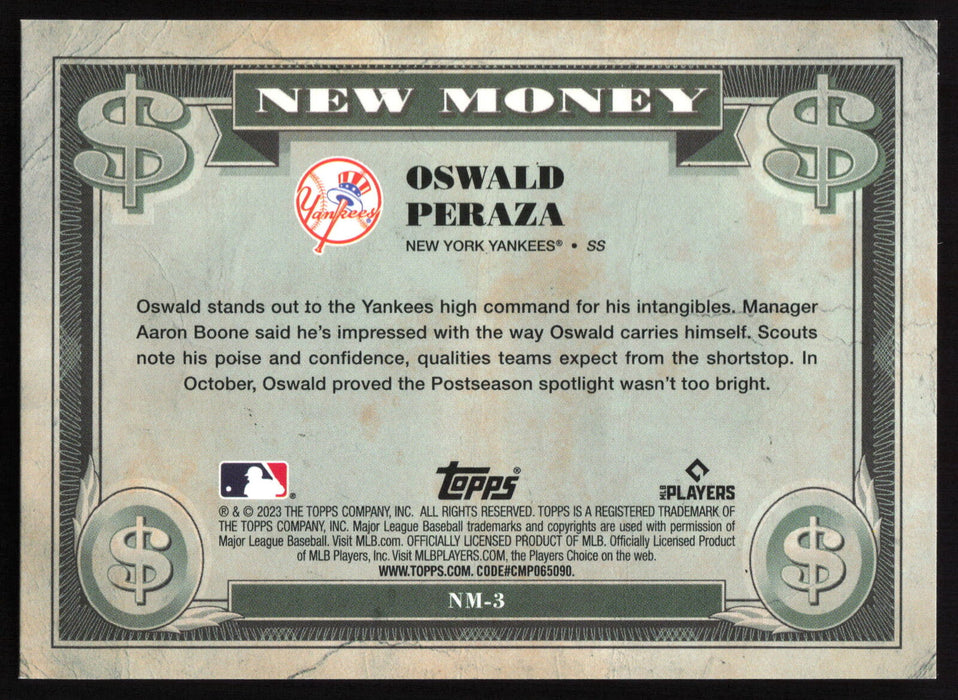 2023 Bowman Platinum #NM-3 Oswald Peraza New Money Purple #/250