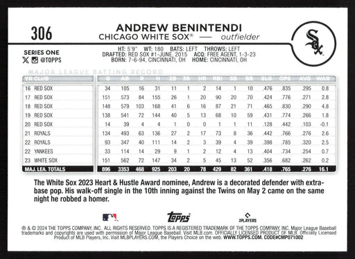 2024 Topps #306 Andrew Benintendi Gold Foil