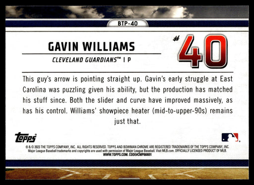 2023 Bowman #BTP-40 Gavin Williams Bowman Scouts Top 100