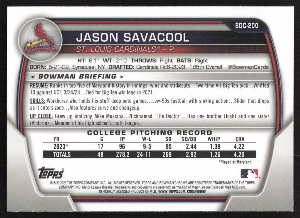 2023 Bowman Draft #BDC-200 Jason Savacool Chrome Sky Blue Refractor