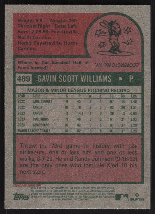 2024 Topps Heritage #489 Gavin Williams Base