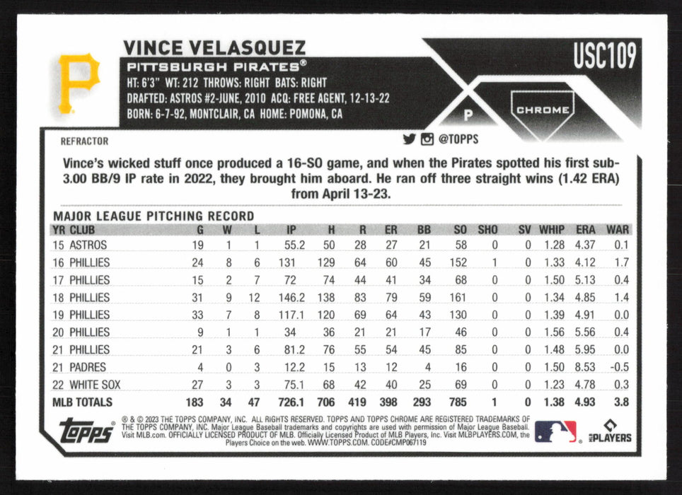 2023 Topps Chrome Update #USC109 Vince Velasquez Refractor