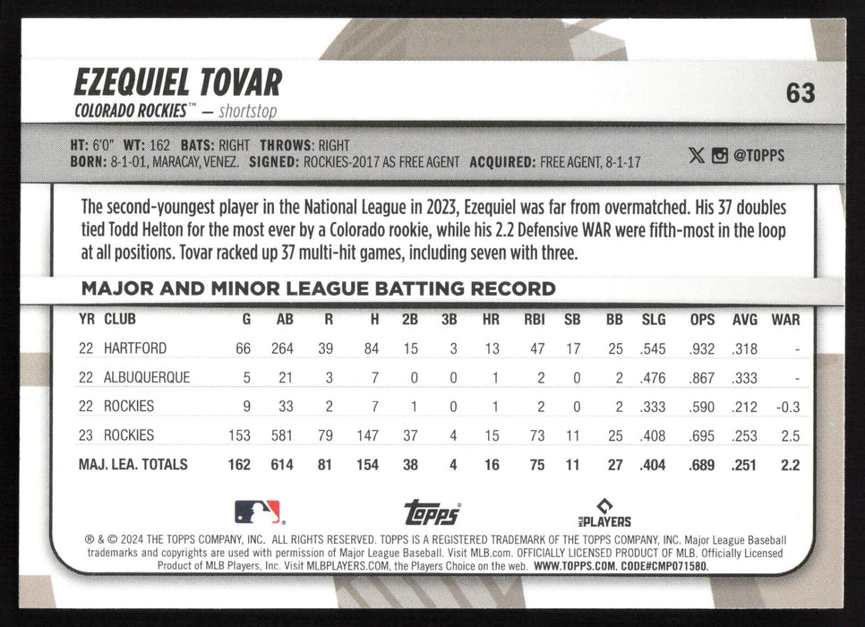 2024 Topps Big League #63 Ezequiel Tovar