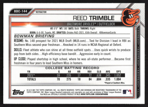 2021 Bowman Draft #BDC-144 Reed Trimble Chrome Refractor