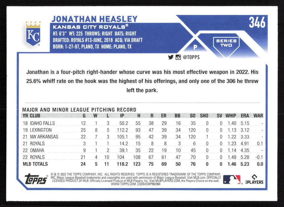 2023 Topps #346 Jonathan Heasley Gold Foil