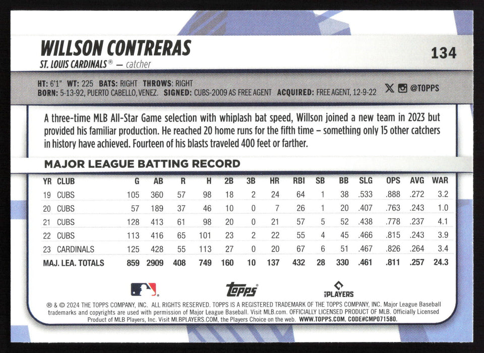 2024 Topps Big League #134 Willson Contreras