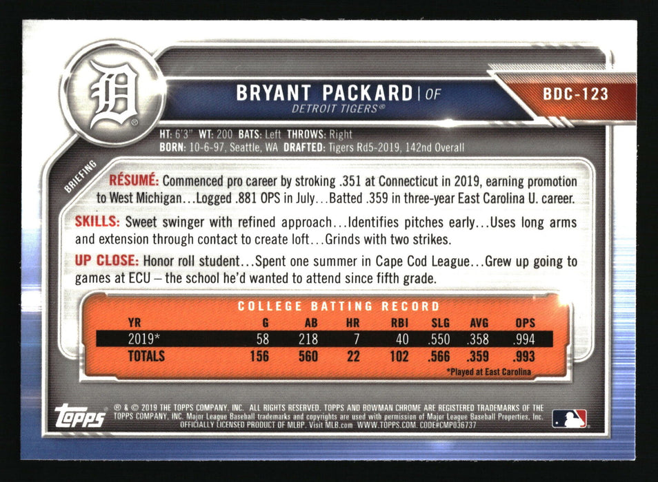 2019 Bowman Draft Sapphire Edition #BDC-123 Bryant Packard